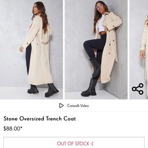 Prettylittlething Stone Oversized Trench Coat